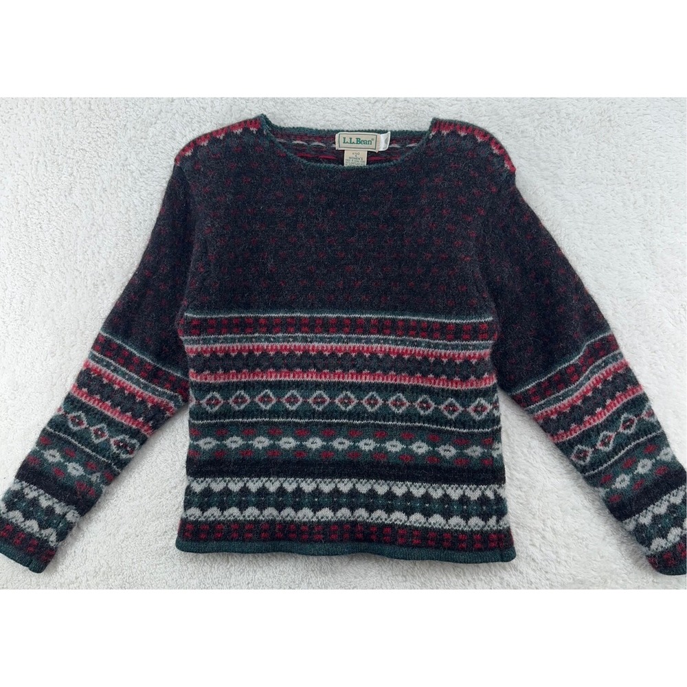 vtg LL BEAN SHETLAND WOOL FAIR ISLE KNIT SWEATER Fits XXS Cottagecore Grannycore